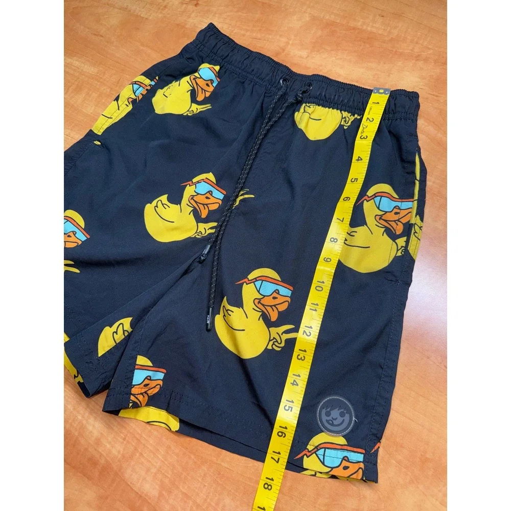 Neff Kids Med Swim Trunks Black Rubber Duck Sunglasses Peace Sign Board Shorts